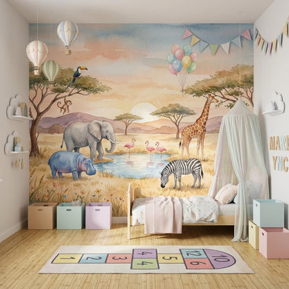 Safari Wallpaper Savanna Watercolor Wall Mural