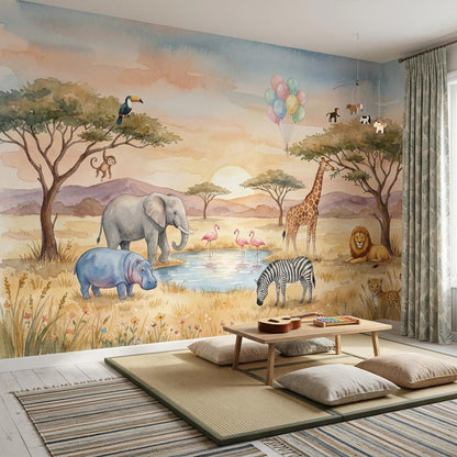 Safari Wallpaper Savanna Watercolor Wall Mural