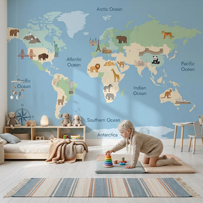 World Map Wallpaper Kids Educational Wall Mural