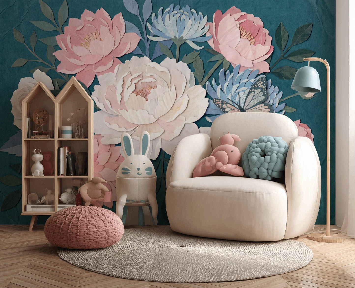 Wrinkled Paper Wallpaper Floral Butterfly Wall Mural