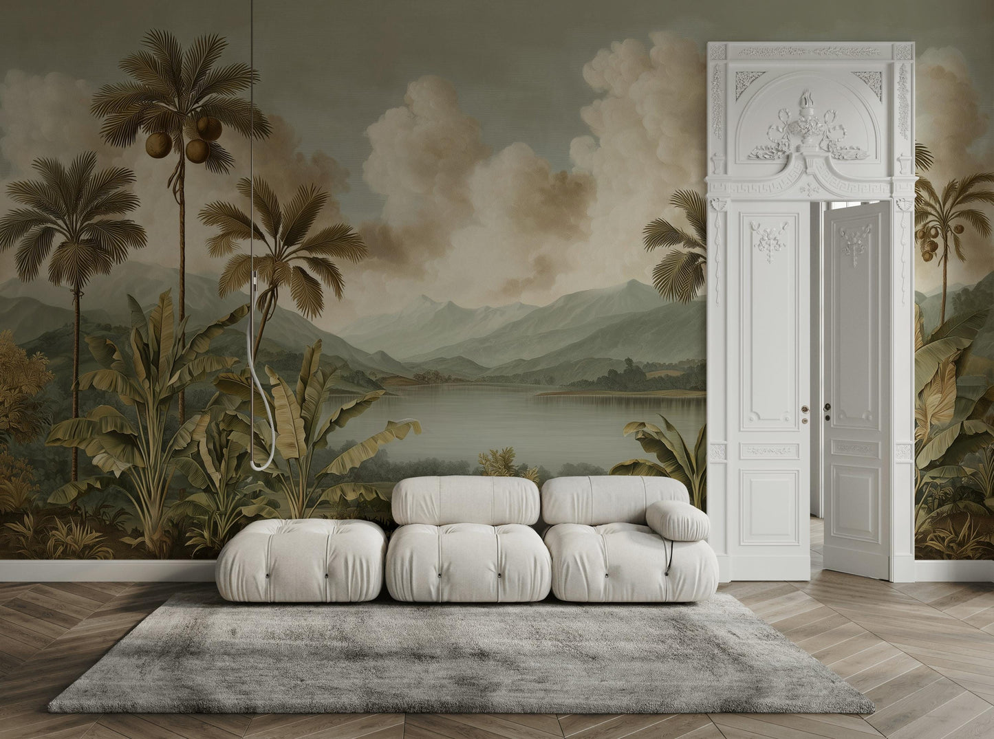 Beige Clouds Wallpaper Tropical Botanical Wall Mural