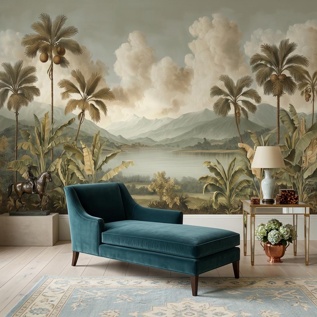 Beige Clouds Wallpaper Tropical Botanical Wall Mural