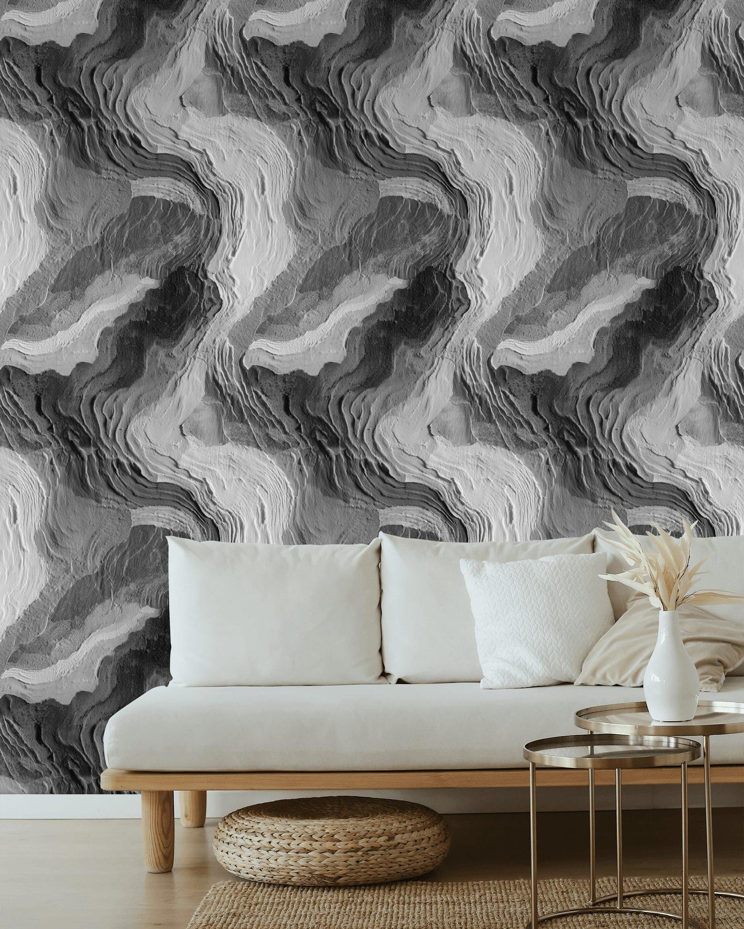 Black White Abstract Texture Wallpaper Painted Wall Mural Peel and Stick Modern Art