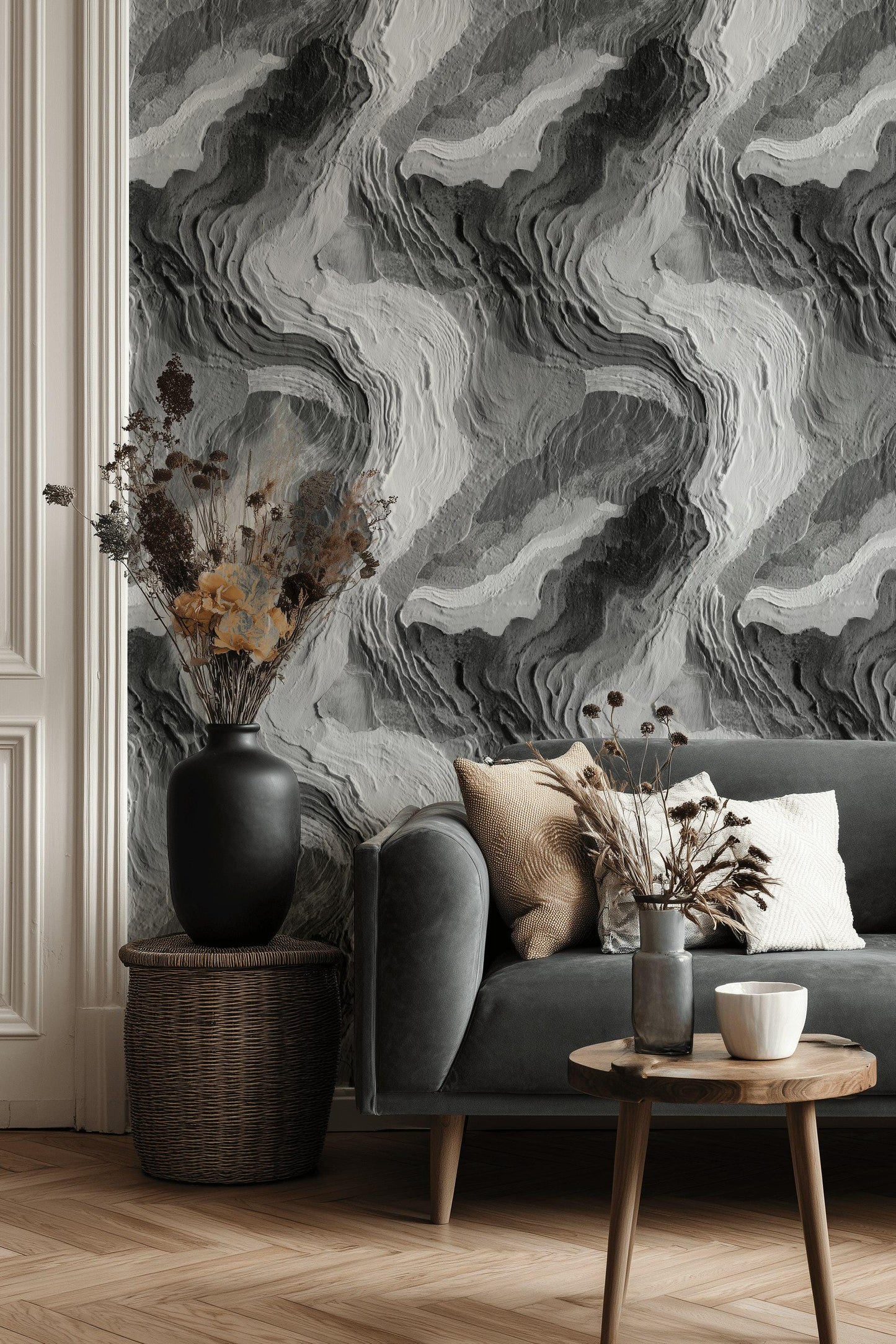 Black White Abstract Texture Wallpaper Painted Wall Mural Peel and Stick Modern Art