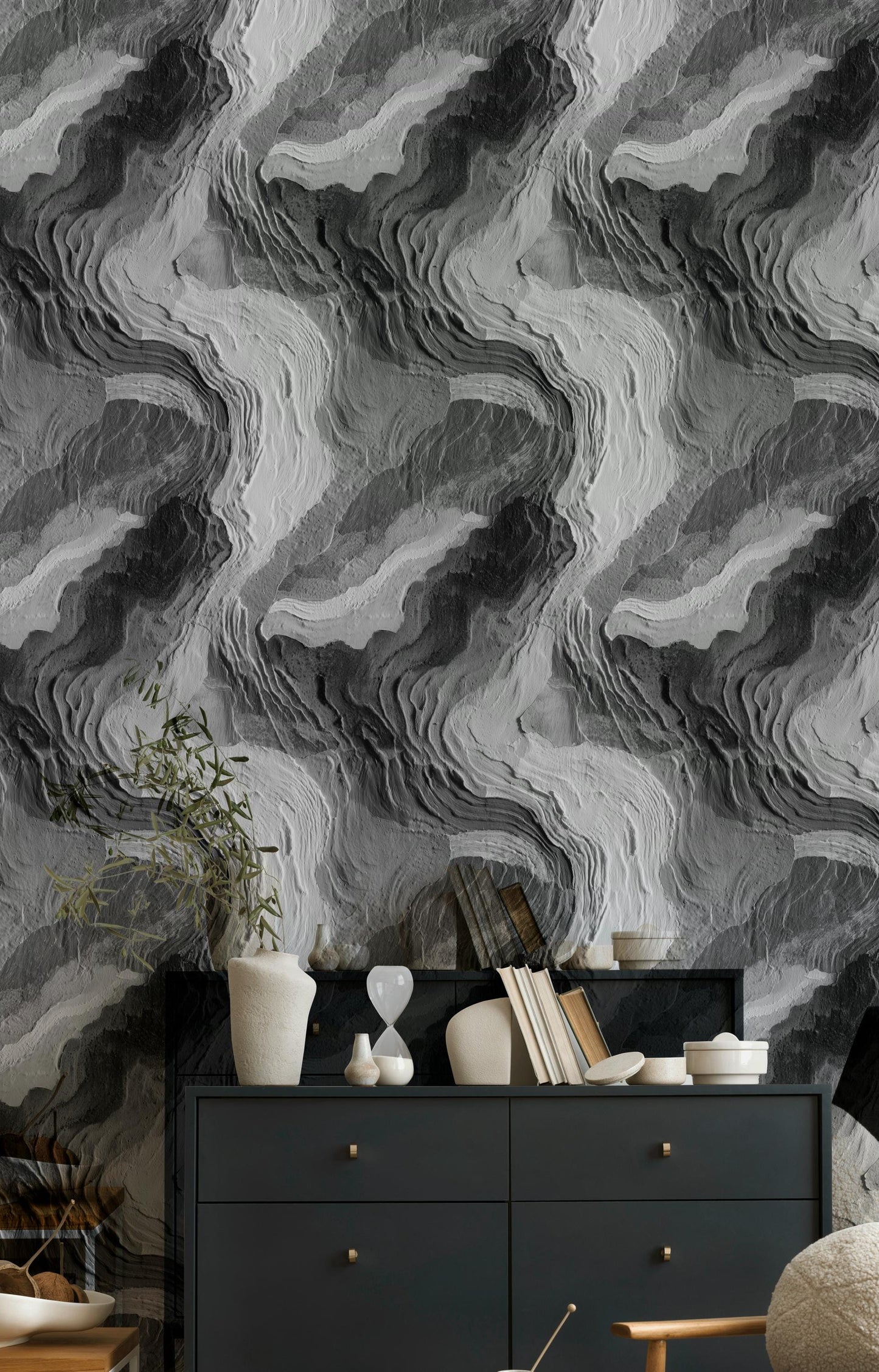 Black White Abstract Texture Wallpaper Painted Wall Mural Peel and Stick Modern Art