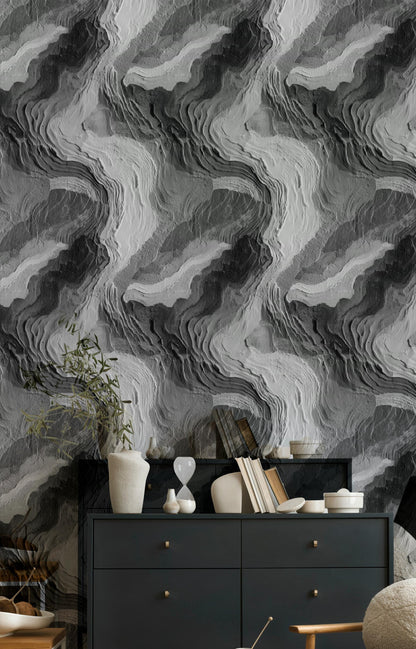 Black White Abstract Texture Wallpaper Painted Wall Mural Peel and Stick Modern Art