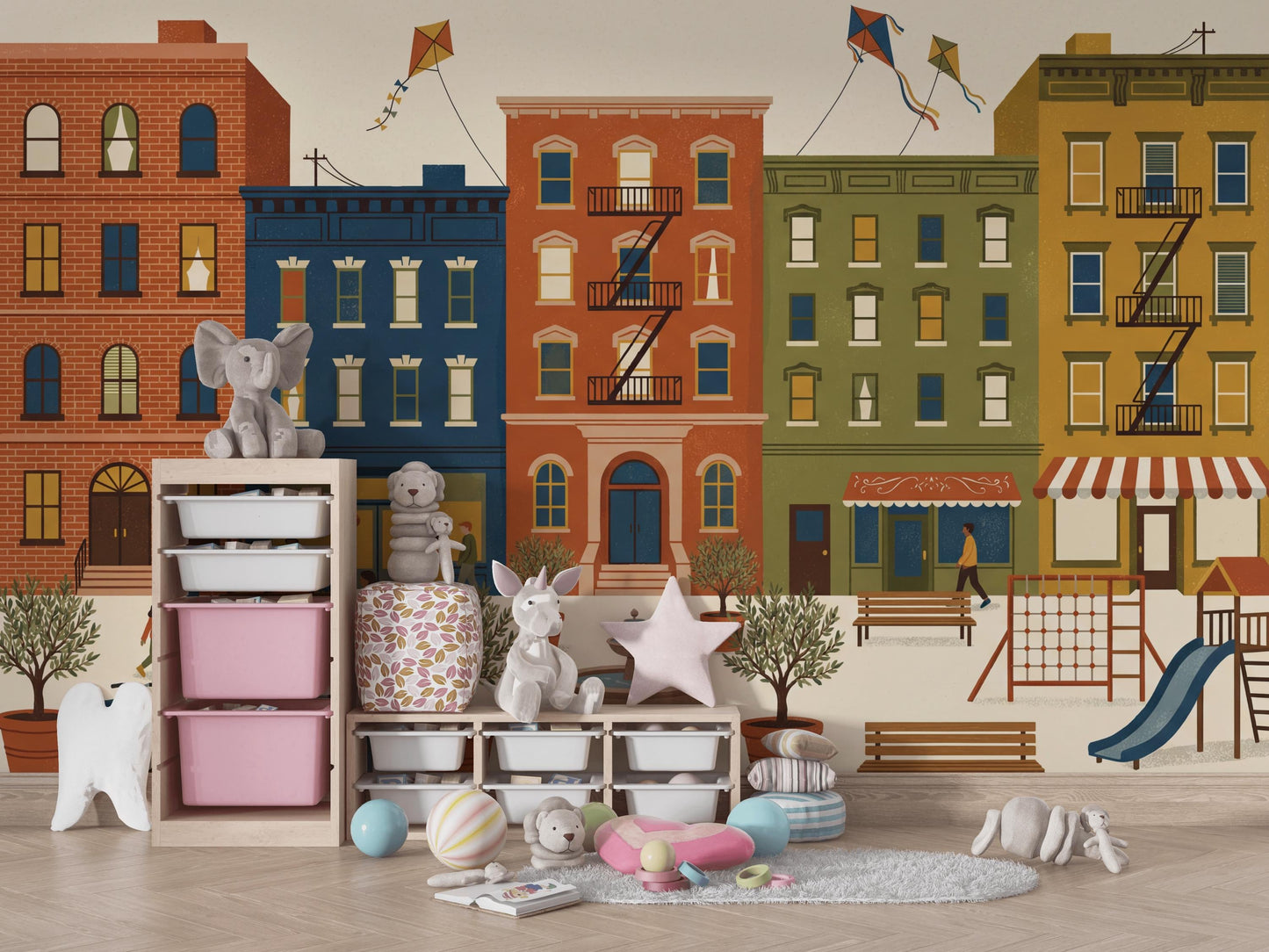Cityscape Wallpaper Neighborhood Apartment Buildings Wall Mural