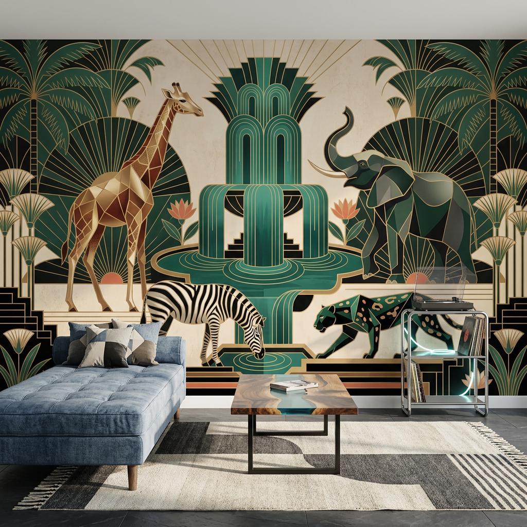 Art Deco Wallpaper Geometric Safari Animals Wall Mural