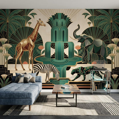 Art Deco Wallpaper Geometric Safari Animals Wall Mural