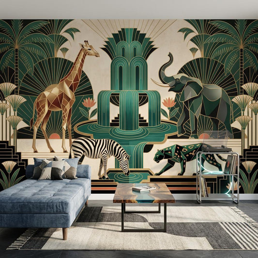 Art Deco Wallpaper Geometric Safari Animals Wall Mural