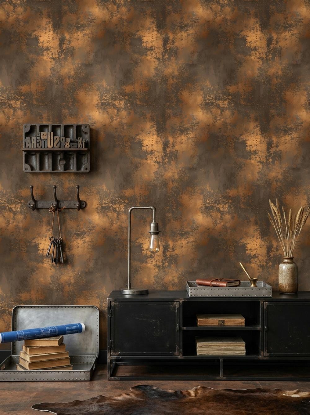 Metallic Grunge Wallpaper Distressed Texture Industrial Patina Wall Mural