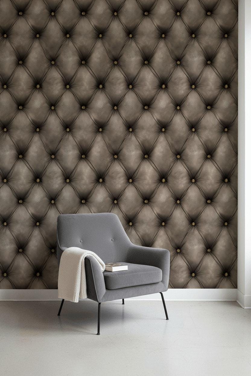 Tufted Leather Wallpaper Button Tufting Diamond Quilted Wall Mural