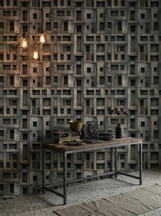 3D Geometric Relief Wallpaper Industrial Modern Brutalist Wall Mural
