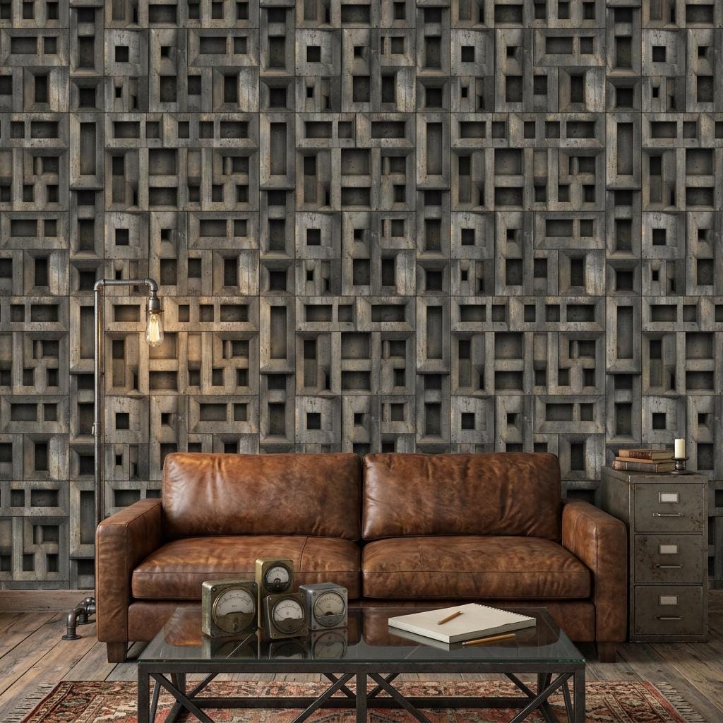 3D Geometric Relief Wallpaper Industrial Modern Brutalist Wall Mural