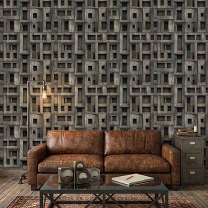 3D Geometric Relief Wallpaper Industrial Modern Brutalist Wall Mural