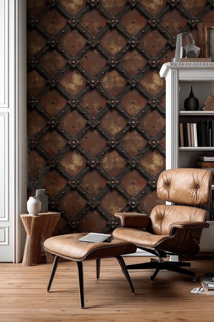 Dark Industrial Wallpaper Rustic Metal Lattice Steampunk Inspired Wall Mural