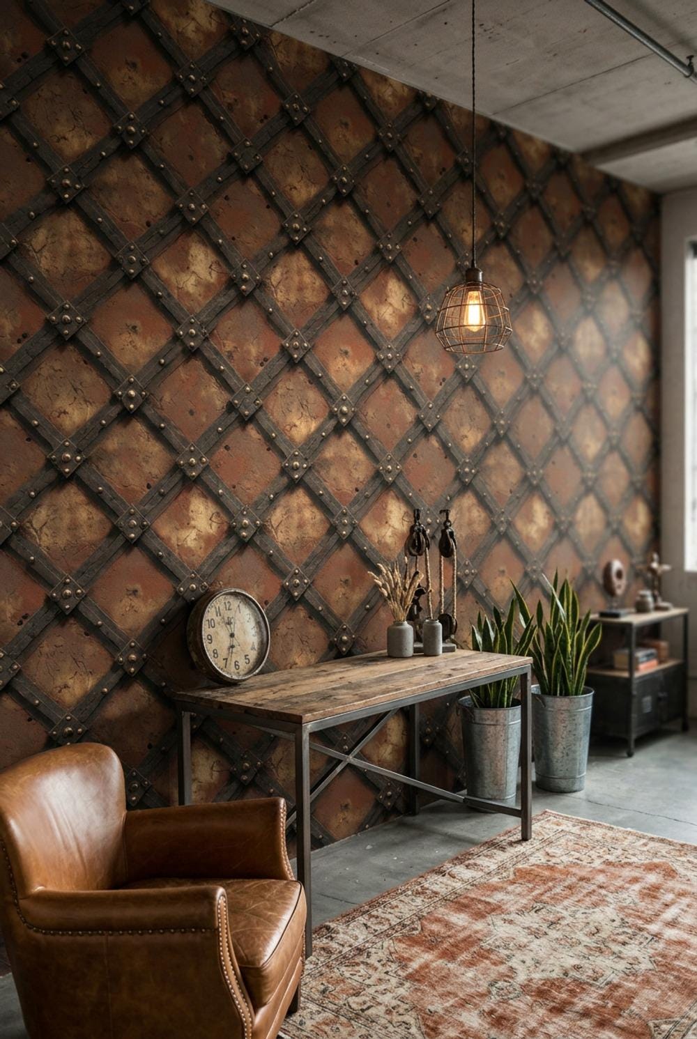 Dark Industrial Wallpaper Rustic Metal Lattice Steampunk Inspired Wall Mural