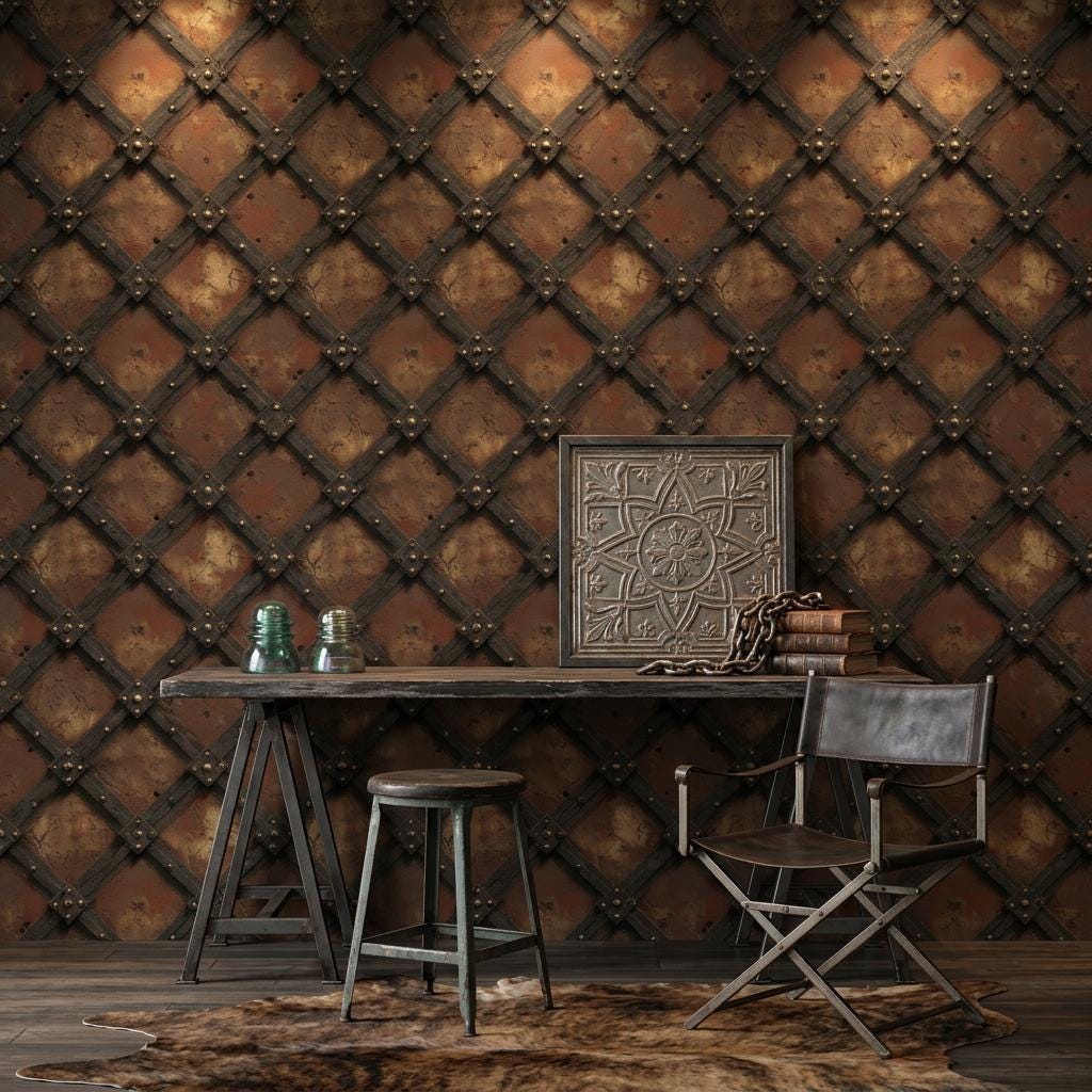 Dark Industrial Wallpaper Rustic Metal Lattice Steampunk Inspired Wall Mural