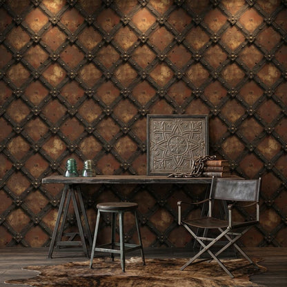 Dark Industrial Wallpaper Rustic Metal Lattice Steampunk Inspired Wall Mural