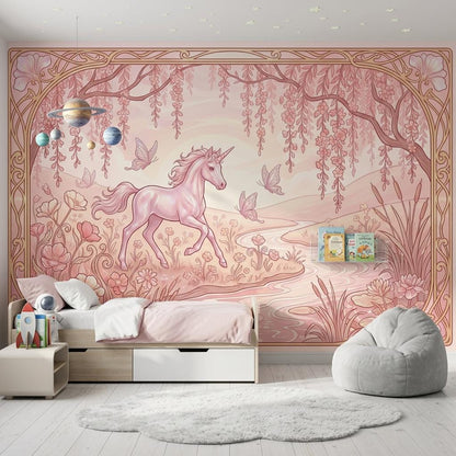 Unicorn Wallpaper Fantasy Landscape Floral Meadow Wall Mural