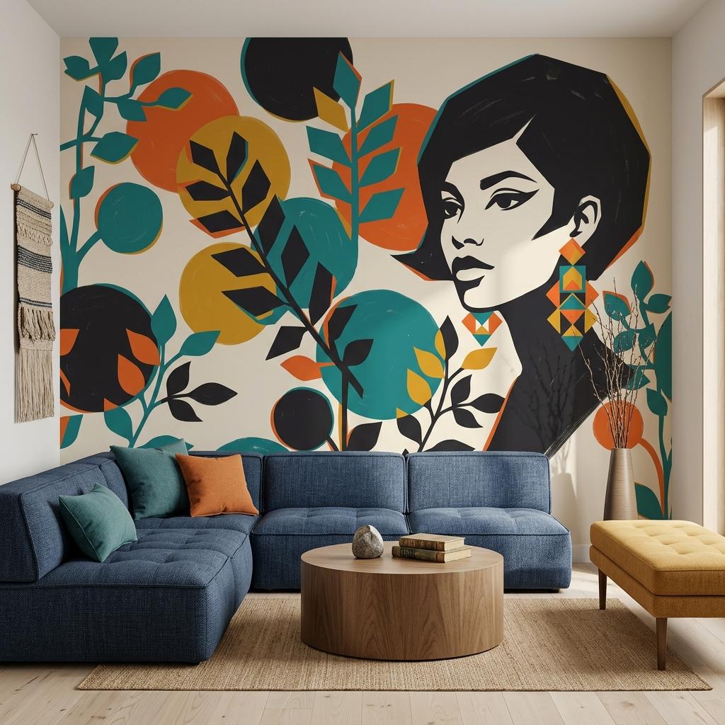 Pop Art Woman Wallpaper Retro Abstract Leaves Colorful Bedroom Decor Wall Mural