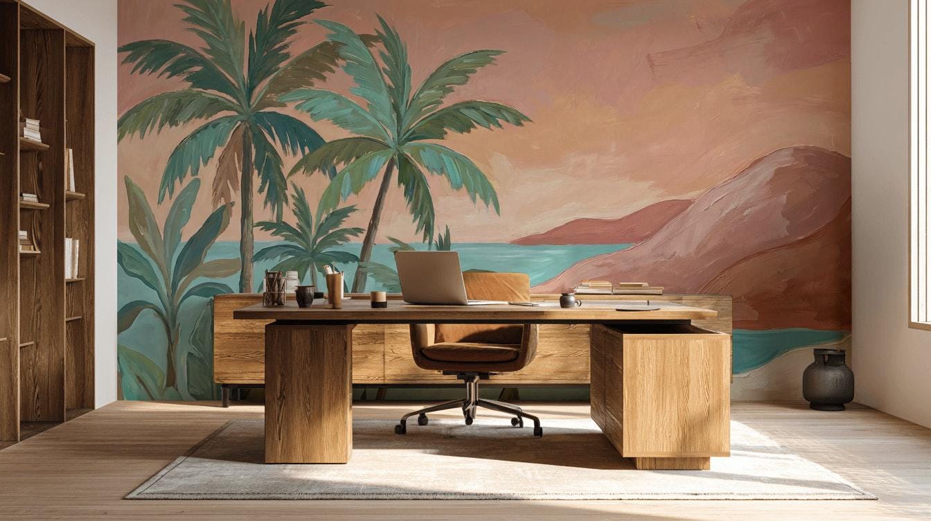 Tropical Landscape Wallpaper Palm Trees Coastal Bay Wall Mural