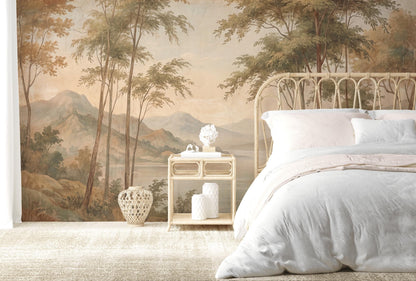Pastoral Landscape Wallpaper Lake View Misty Mountains Wall Mural