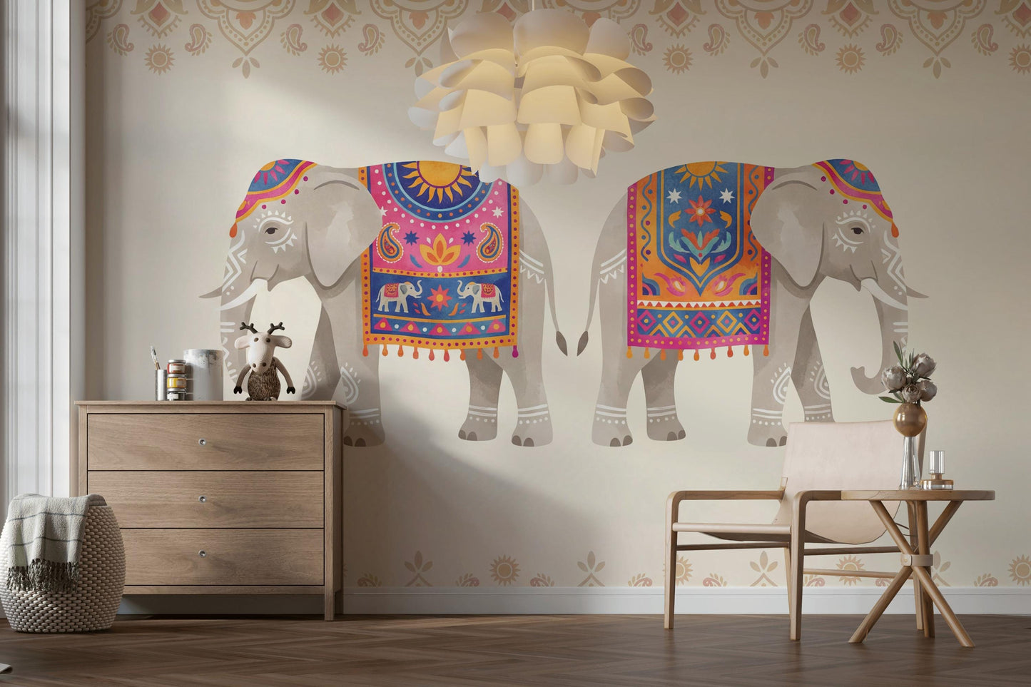 Boho Elephant Wallpaper Colorful Ethnic Nursery Decor Safari Kids Room Wall Mural