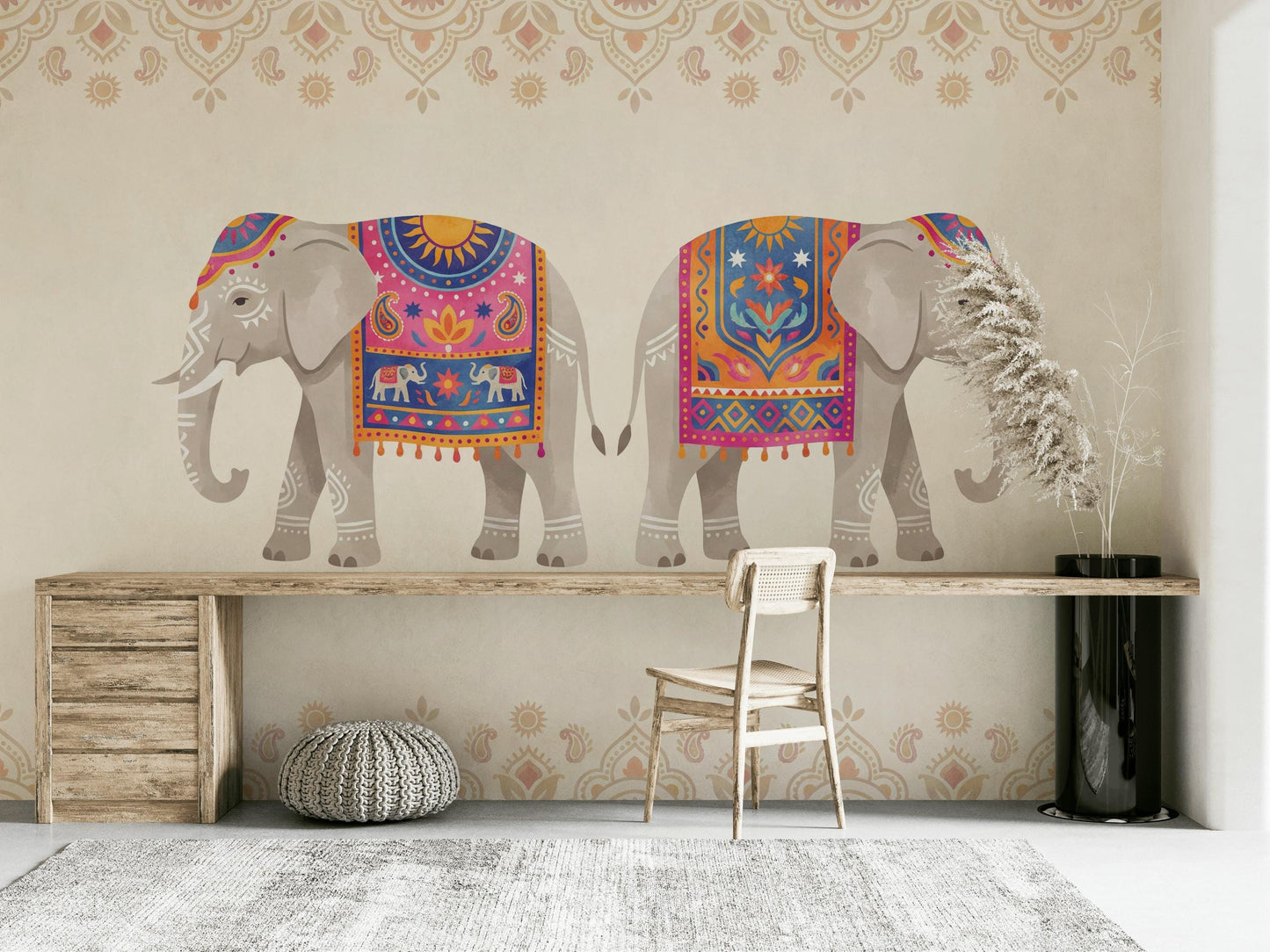 Boho Elephant Wallpaper Colorful Ethnic Nursery Decor Safari Kids Room Wall Mural