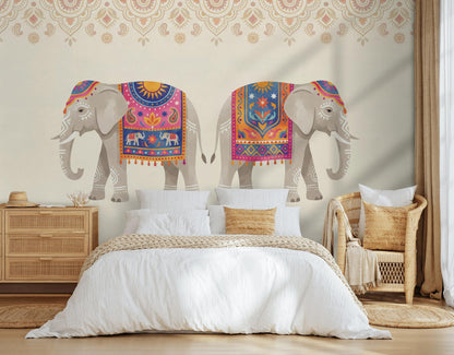Boho Elephant Wallpaper Colorful Ethnic Nursery Decor Safari Kids Room Wall Mural