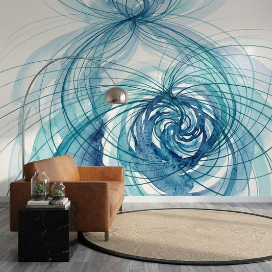 Blue Abstract Wall Mural Watercolor Swirl Wallpaper Modern Bedroom Statement Wall Decor