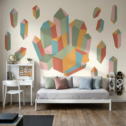 Abstract Geometric Wall Mural Colorful 3D Shapes Wallpaper Modern Statement Wall Decor