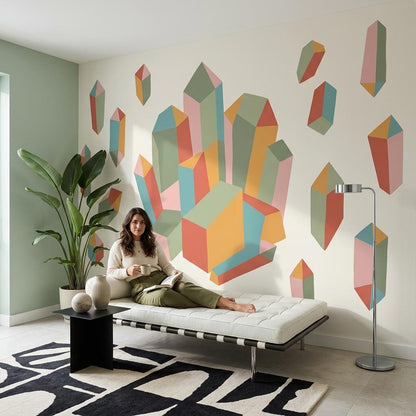 Abstract Geometric Wall Mural Colorful 3D Shapes Wallpaper Modern Statement Wall Decor