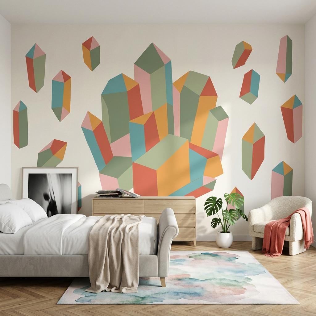 Abstract Geometric Wall Mural Colorful 3D Shapes Wallpaper Modern Statement Wall Decor