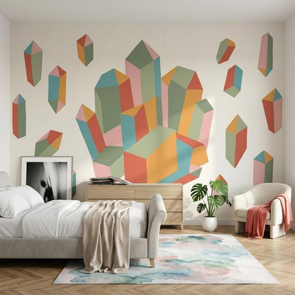 Abstract Geometric Wall Mural Colorful 3D Shapes Wallpaper Modern Statement Wall Decor