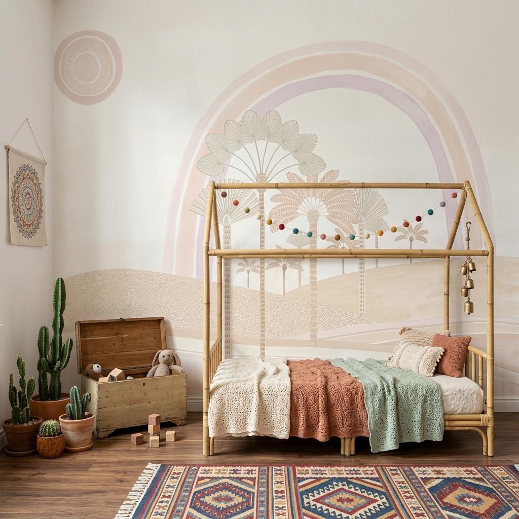 Neutral Rainbow Wall Mural Pastel Palm Landscape Wallpaper Minimal Statement Wall Decor