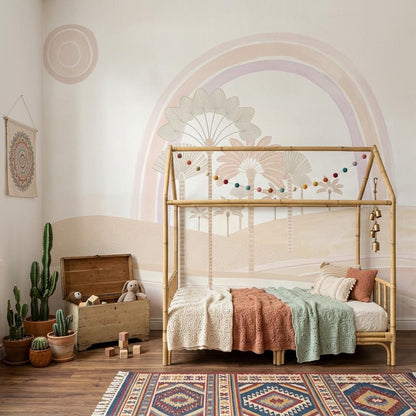 Neutral Rainbow Wall Mural Pastel Palm Landscape Wallpaper Minimal Statement Wall Decor