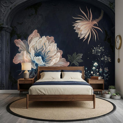 Dark Floral Wallpaper Mural, Moody Peony Wall Art for Bedroom, Removable Luxury Wall Decor