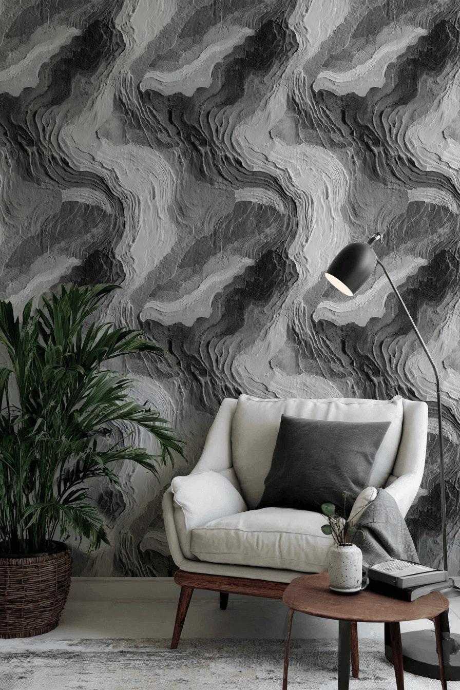 Black White Abstract Texture Wallpaper Painted Wall Mural Peel and Stick Modern Art