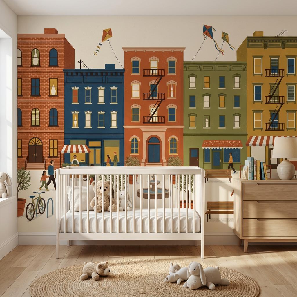 Cityscape Wallpaper Neighborhood Apartment Buildings Wall Mural