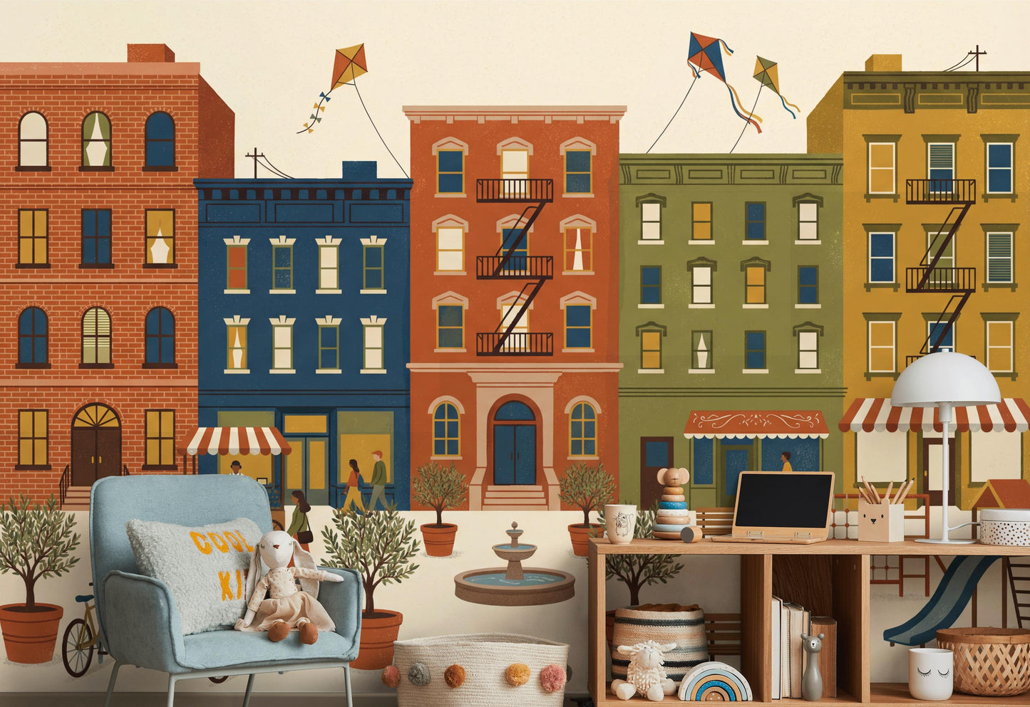 Cityscape Wallpaper Neighborhood Apartment Buildings Wall Mural