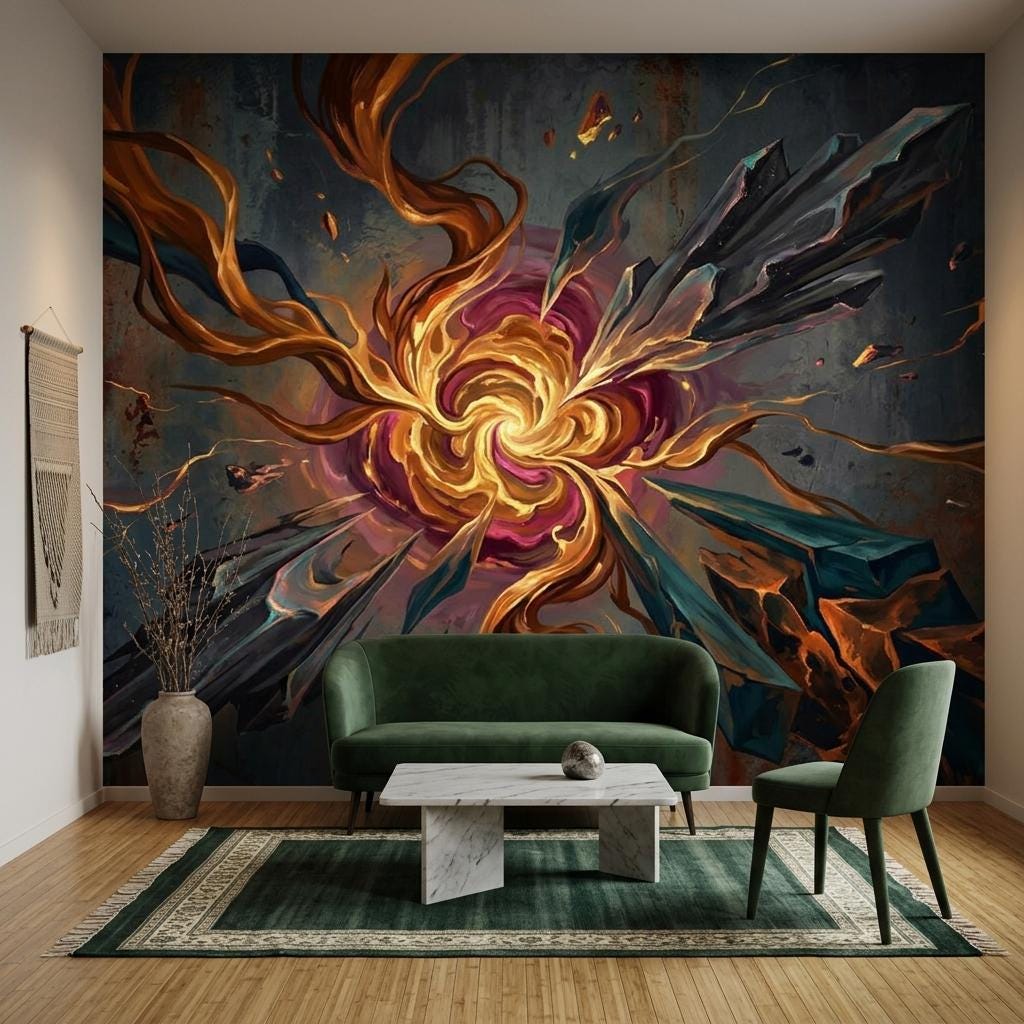 Abstract Explosion Wallpaper Mural, Modern Art Wall Decor, Bold Statement Wall Design
