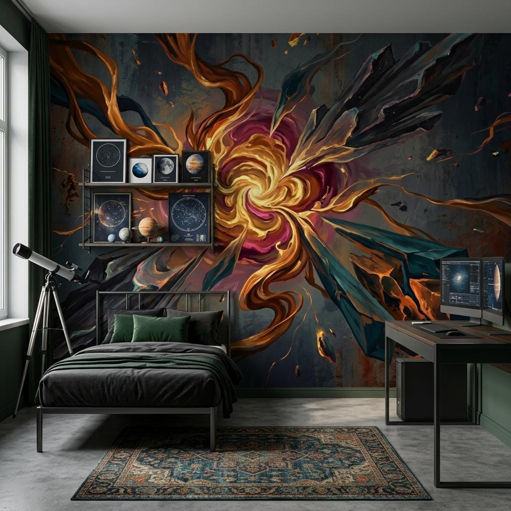 Abstract Explosion Wallpaper Mural, Modern Art Wall Decor, Bold Statement Wall Design