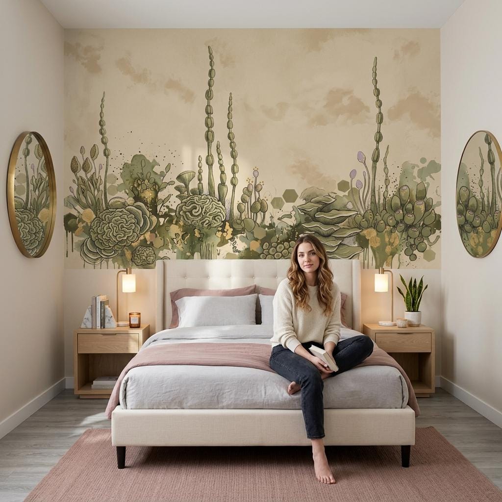 Organic Landscape Wallpaper Mural, Artistic Nature Scene Wall Art, Modern Earth Tone Wall Decor