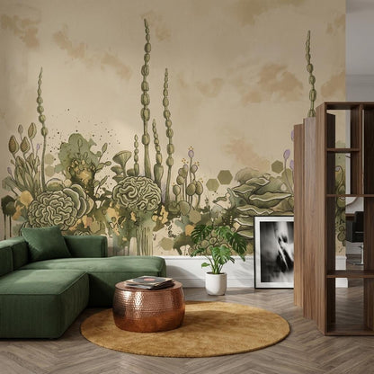 Organic Landscape Wallpaper Mural, Artistic Nature Scene Wall Art, Modern Earth Tone Wall Decor