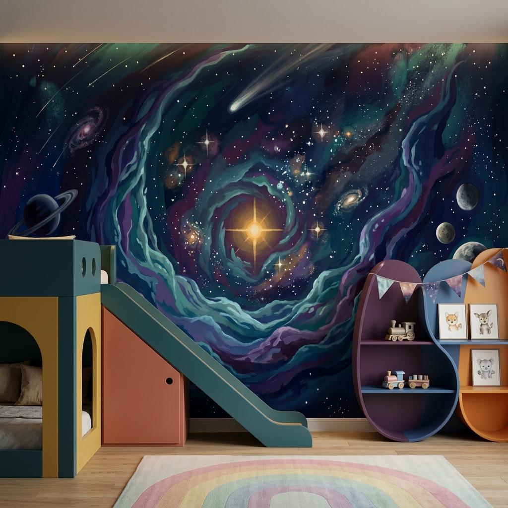 Galaxy Vortex Wallpaper Mural, Cosmic Space Wall Art, Universe Theme Wall Decor
