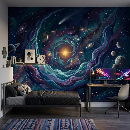 Galaxy Vortex Wallpaper Mural, Cosmic Space Wall Art, Universe Theme Wall Decor