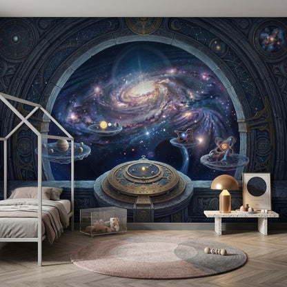 Cosmic Portal Wallpaper Mural, Galaxy Window Wall Art, Celestial Observatory Wall Decor