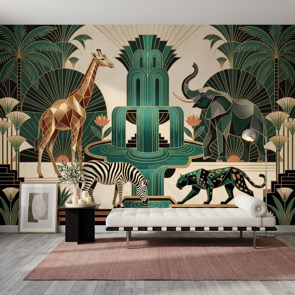 Art Deco Wallpaper Geometric Safari Animals Wall Mural