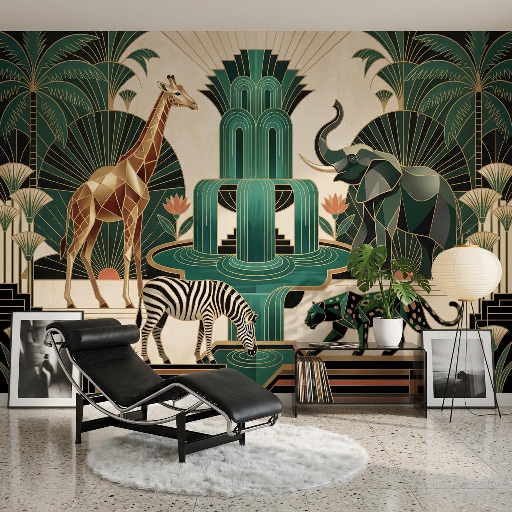 Art Deco Wallpaper Geometric Safari Animals Wall Mural